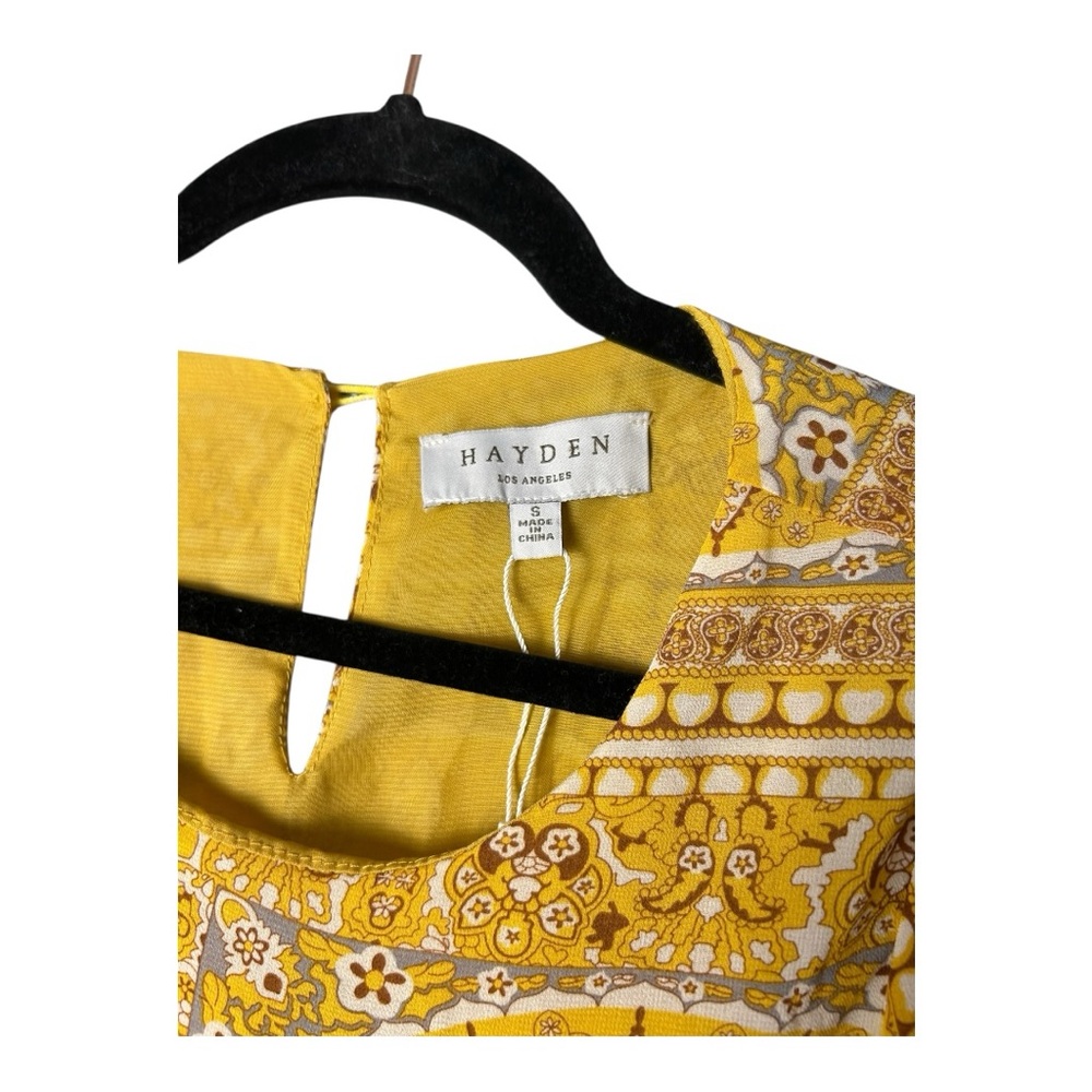 Hayden Women's Yellow Bandana Print Ruffle Sleeve Peplum Top Size S - Picture 4 of 9